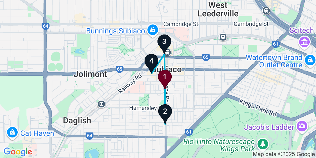 Map for 4-Stop Subiaco Cocktail Bar Crawl