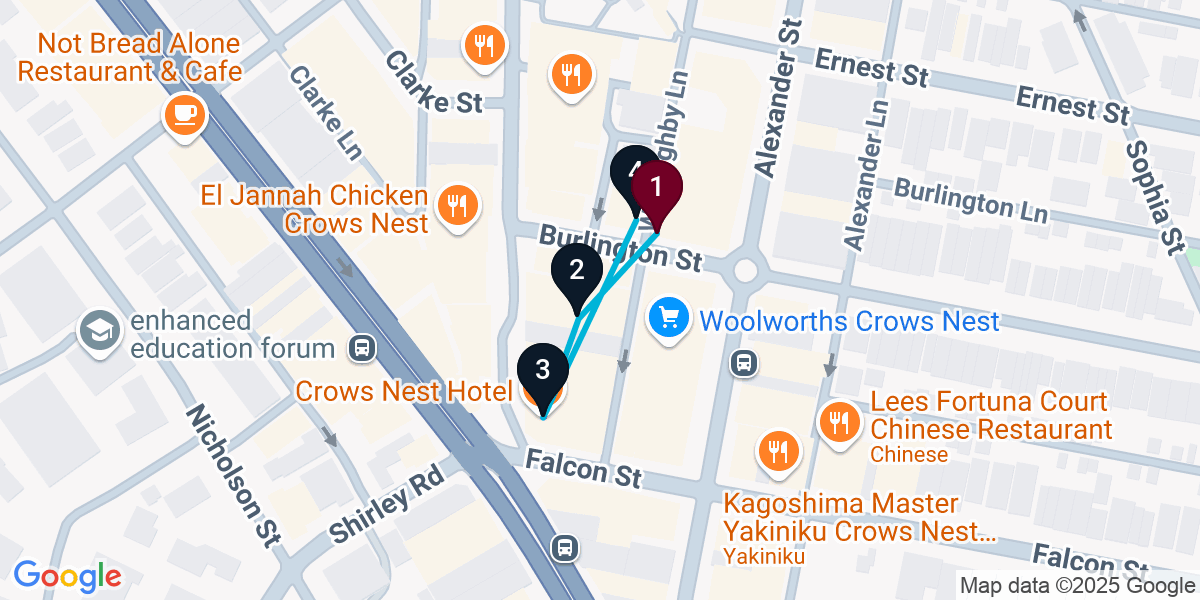 Map for 4-Stop Crows Nest Bar Crawl