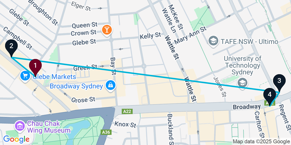 Map for 4-Stop Glebe Live music Bar Crawl