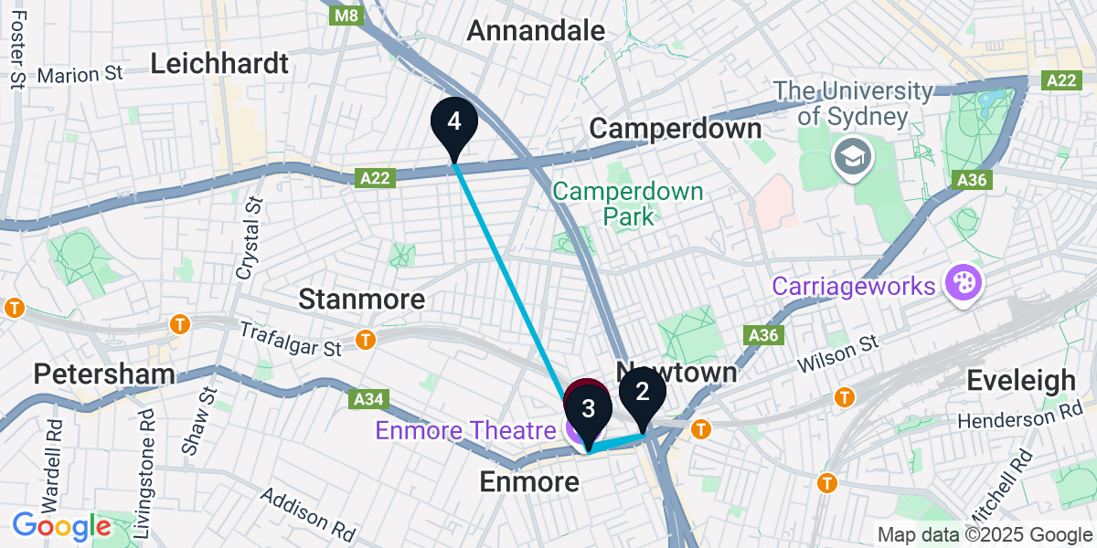 Map for 4-Stop Newtown Wine bar Bar Crawl