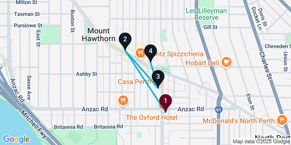 Map for 4-Stop Leederville Cocktail Bar Crawl