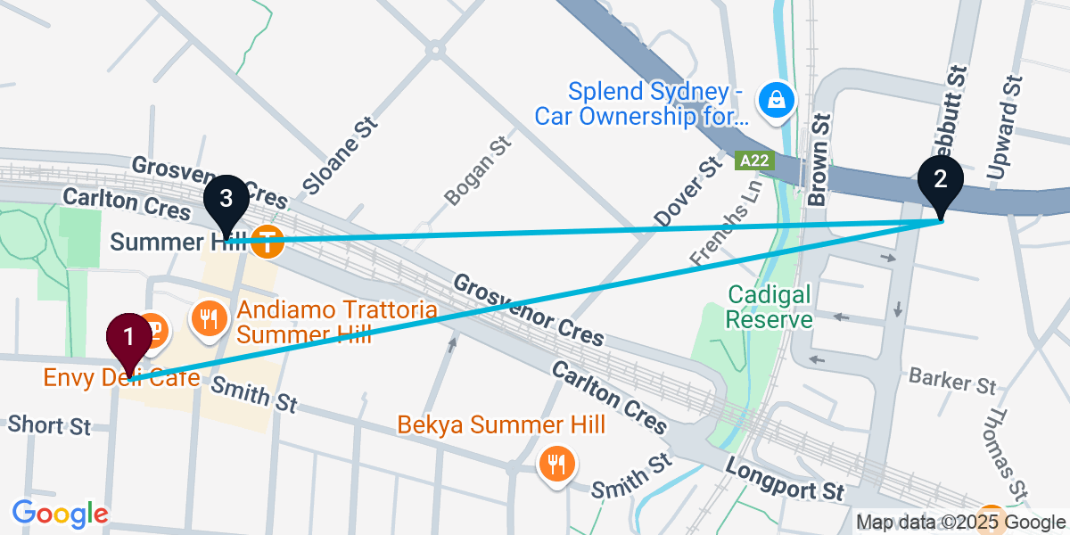 Map for 3-Stop Summer Hill Pub Bar Crawl