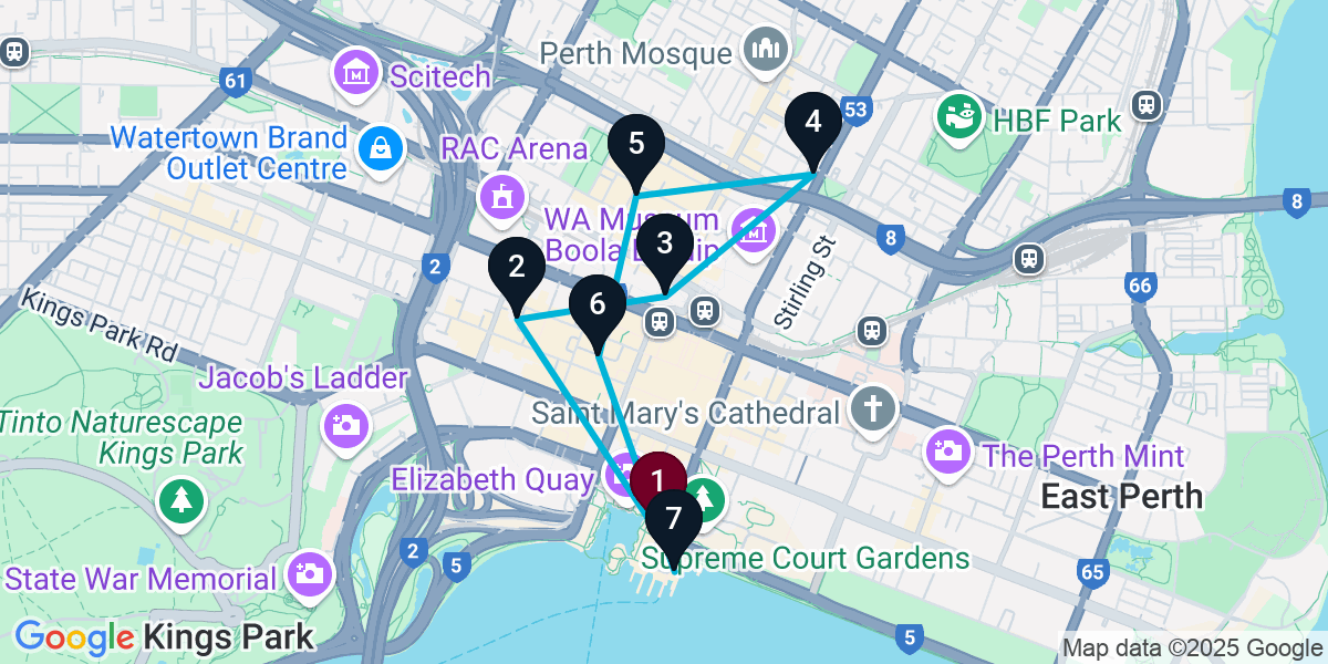 Map for 7-Stop Perth Cocktail Bar Crawl
