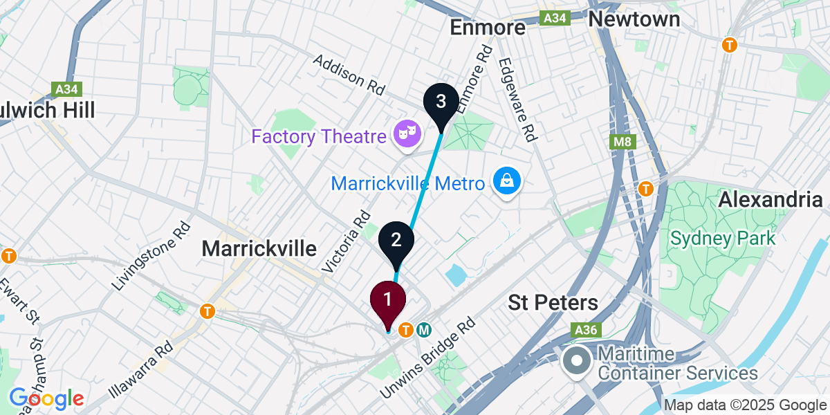Map for 3-Stop Marrickville Brewery Bar Crawl