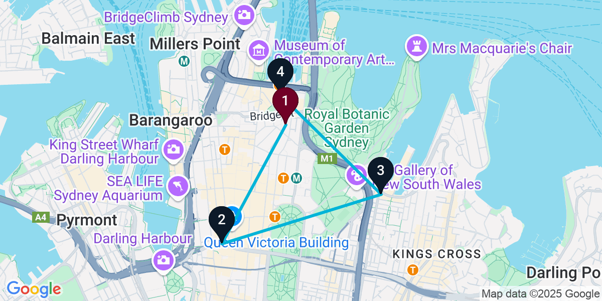 Map for 4-Stop Sydney Cocktail Bar Crawl