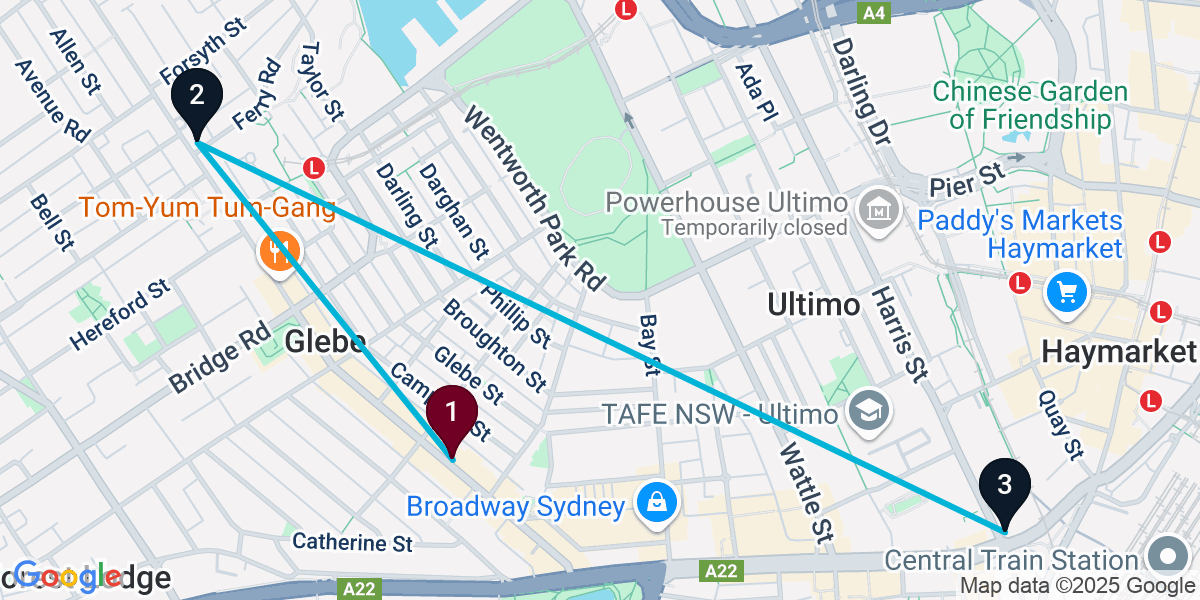 Map for 3-Stop Glebe Live music Bar Crawl