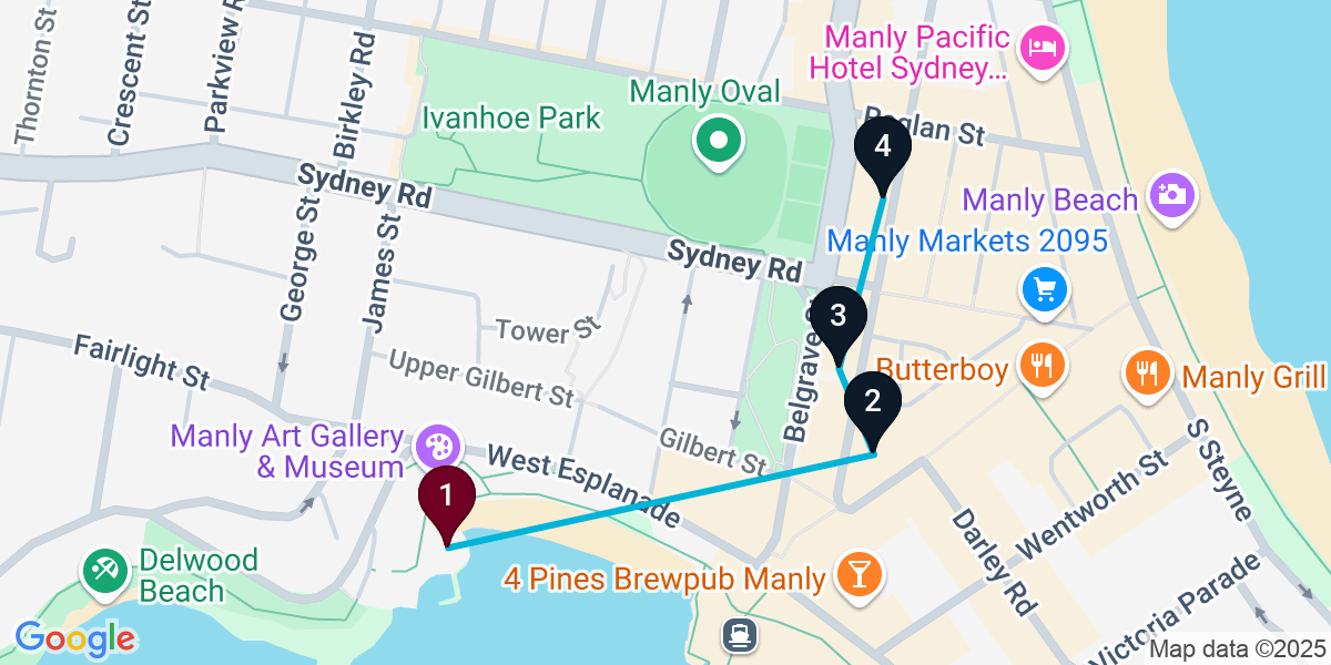 Map for 4-Stop Manly Wine bar Bar Crawl