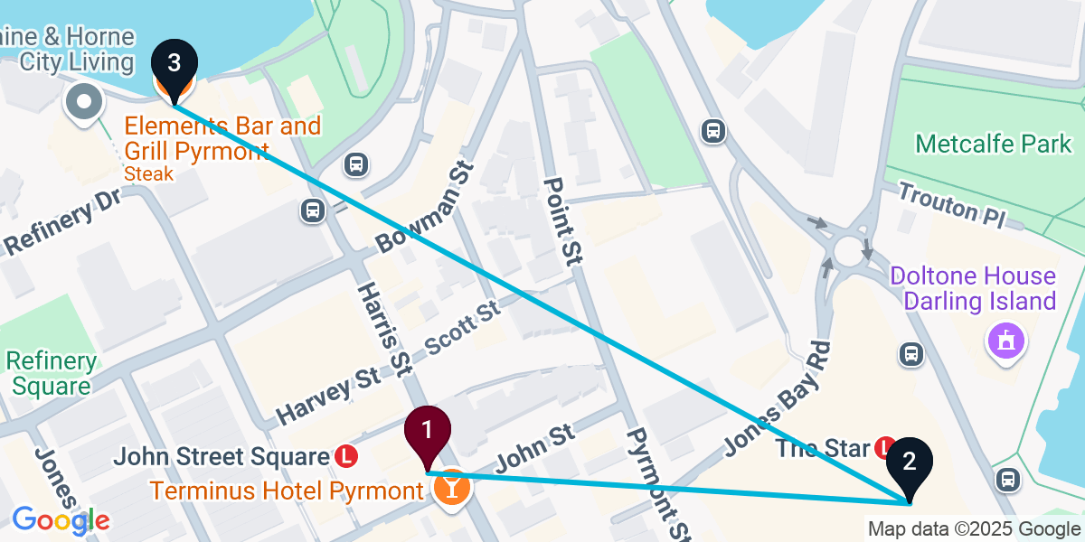 Map for 3-Stop Pyrmont Sports bar Bar Crawl