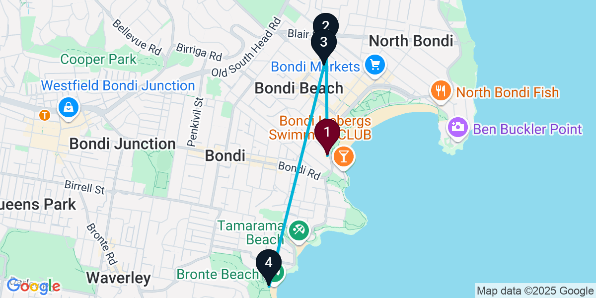 Map for 4-Stop Bondi Beach Beach bar Bar Crawl
