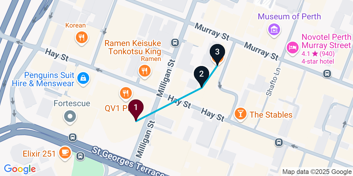 Map for 3-Stop Perth Bar Crawl