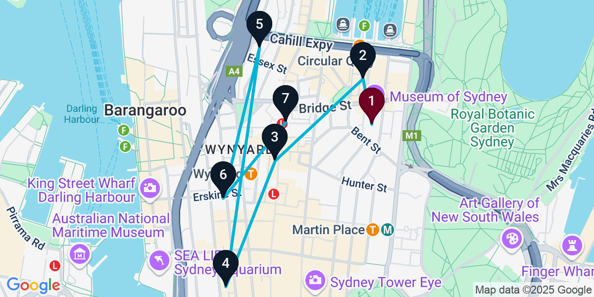 Map for 7-Stop Sydney Bar Crawl