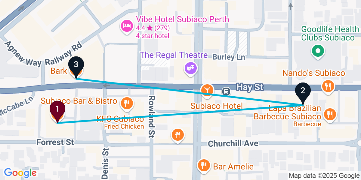 Map for 3-Stop Subiaco Cocktail Bar Crawl