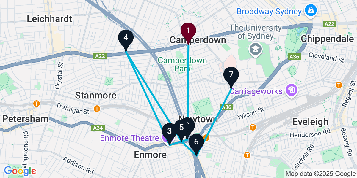 Map for 7-Stop Camperdown Wine bar Bar Crawl