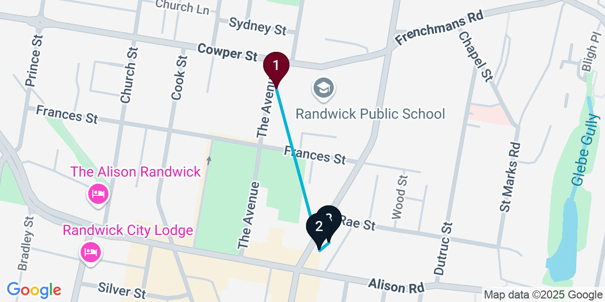 Map for The Avenue Randwick Bar Crawl