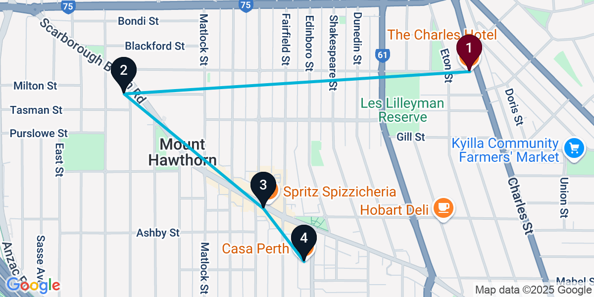 Map for 4-Stop North Perth Wine bar Bar Crawl