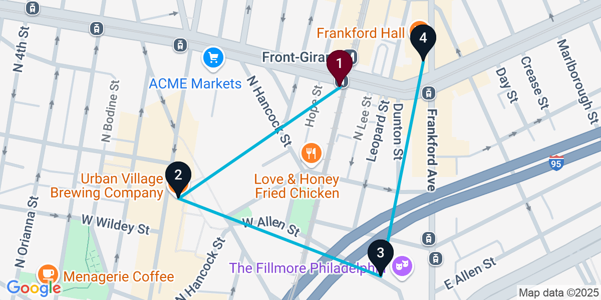 Map for Curated North Philadelphia Bar Crawl