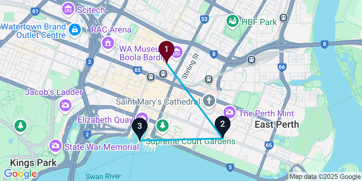 Map for 3-Stop Northbridge Wine bar Bar Crawl