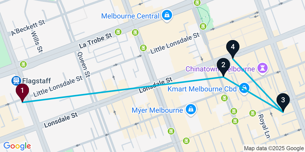 Map for Walkable Melbourne Cocktail Bar Crawl