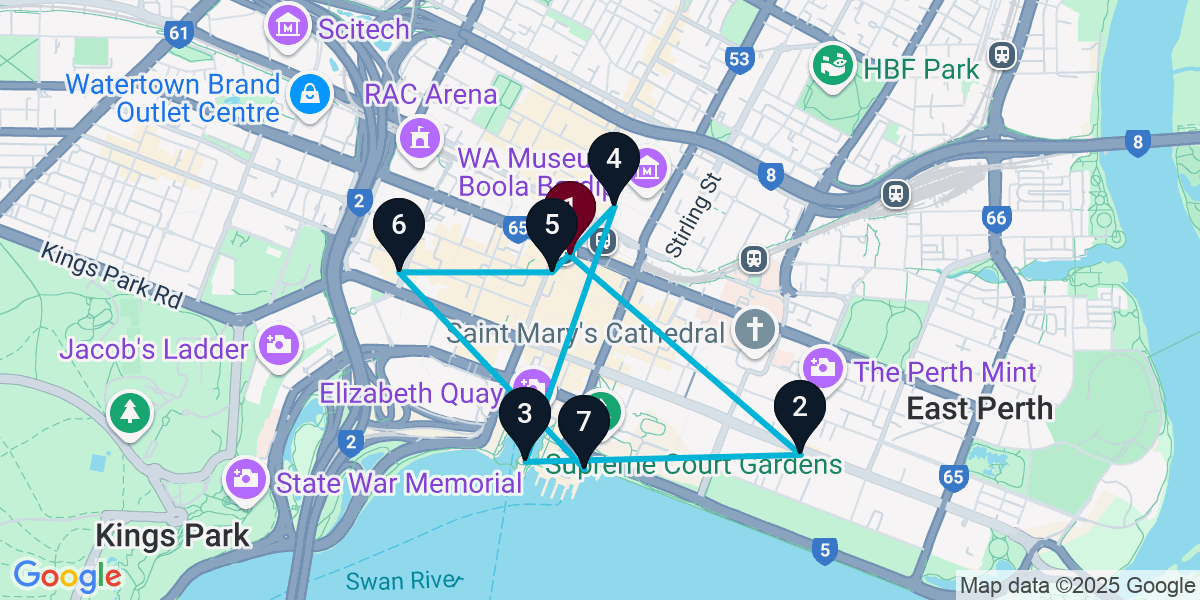 Map for 7-Stop Perth Wine bar Bar Crawl