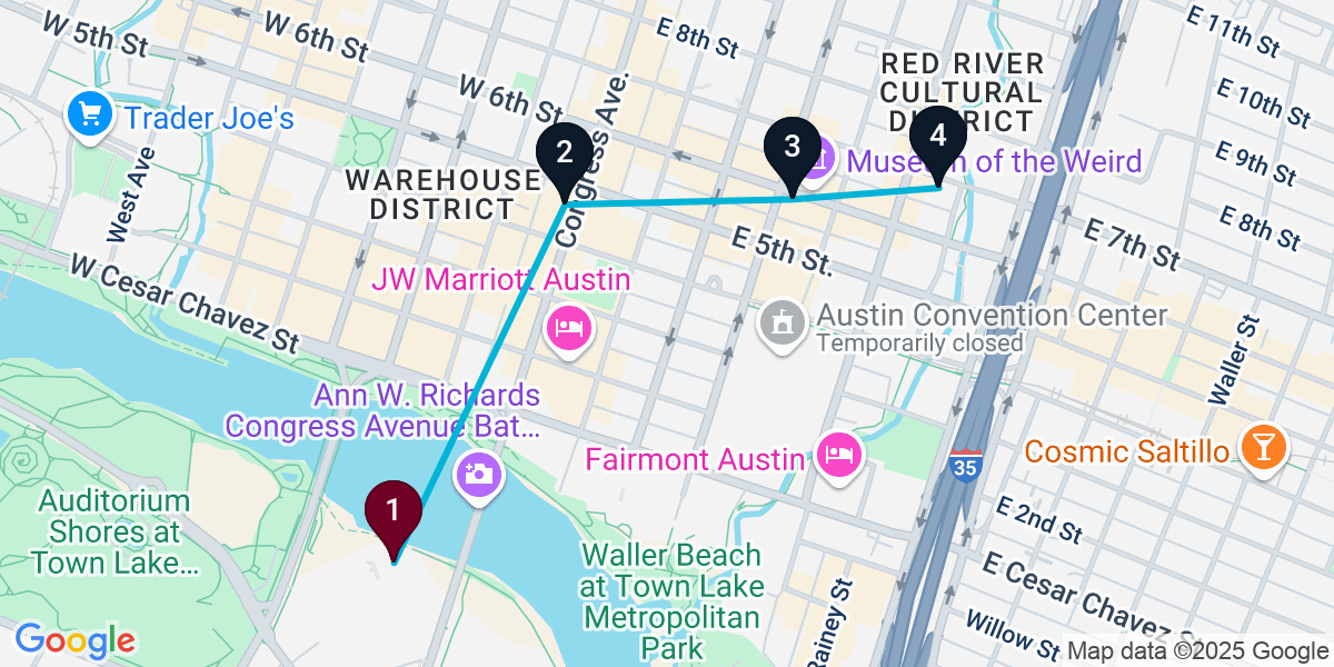 Map for 4-Stop Austin Bar Crawl
