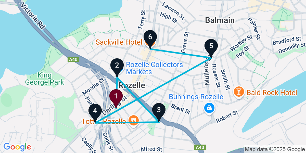 Map for 6-Stop Rozelle Live music Bar Crawl