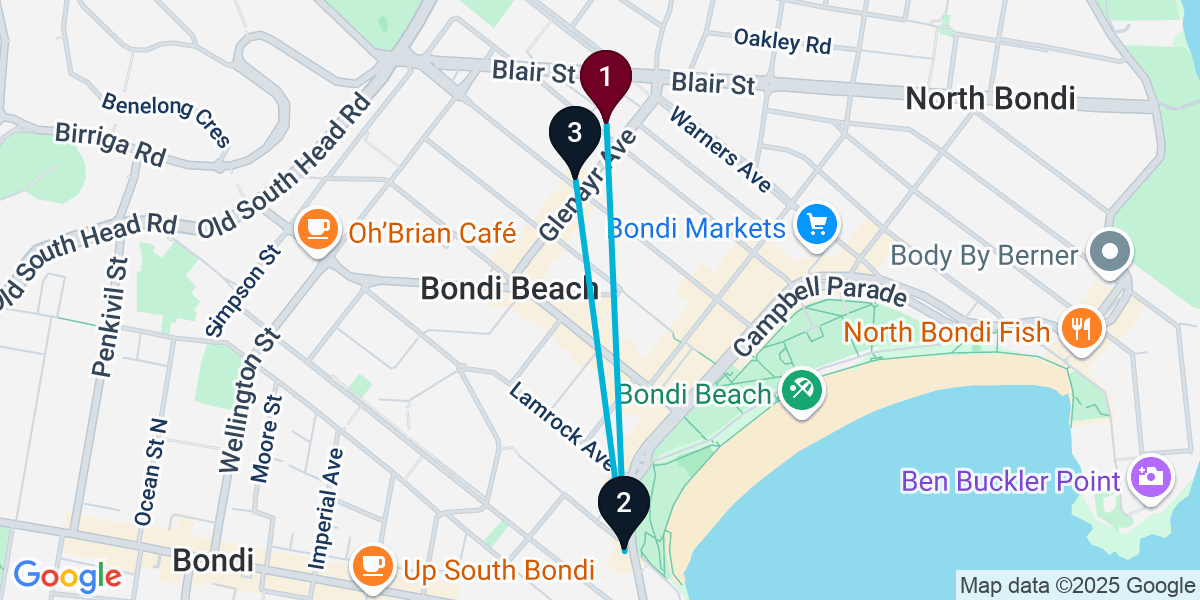 Map for 3-Stop Bondi Beach Wine bar Bar Crawl