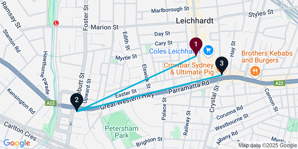 Map for 3-Stop Leichhardt Pub Bar Crawl