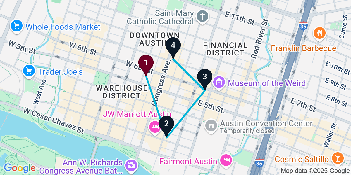 Map for 4-Stop Austin Pub Bar Crawl