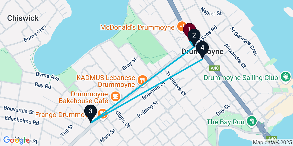 Map for 4-Stop Drummoyne Bar Crawl