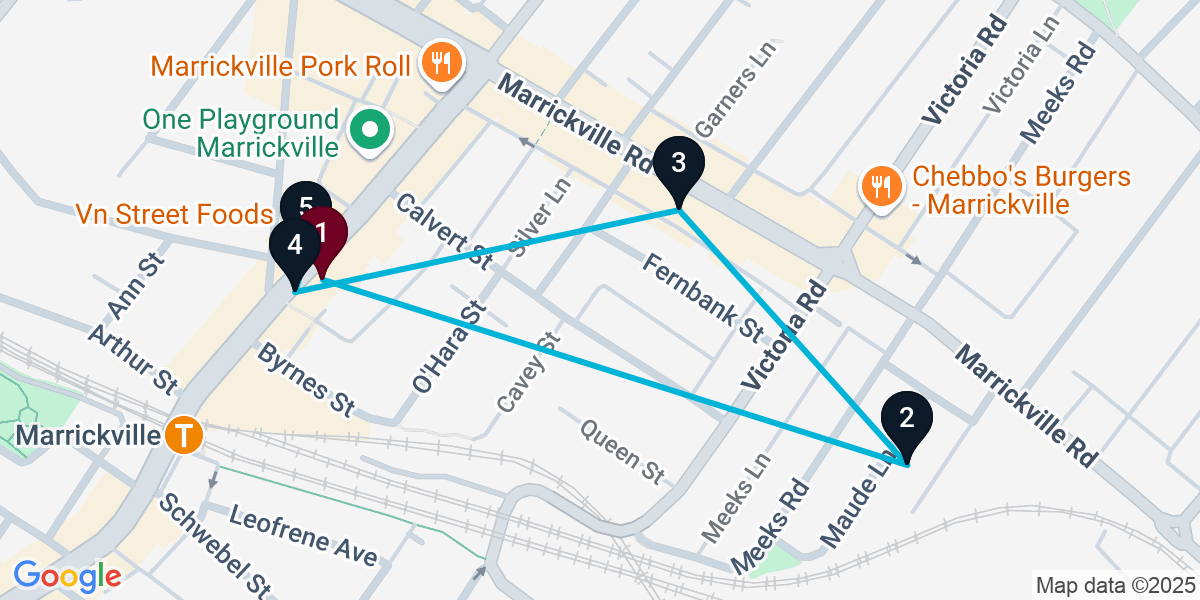 Map for 5-Stop Marrickville Bar Crawl