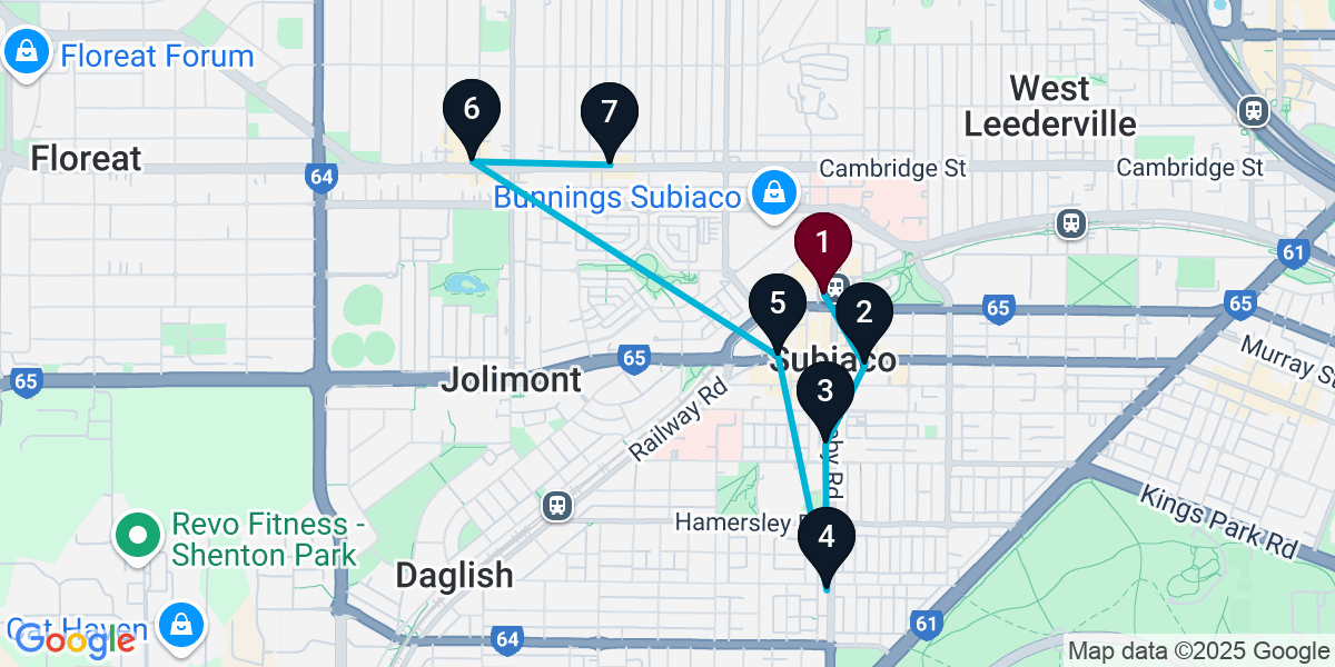 Map for 7-Stop Subiaco Wine bar Bar Crawl
