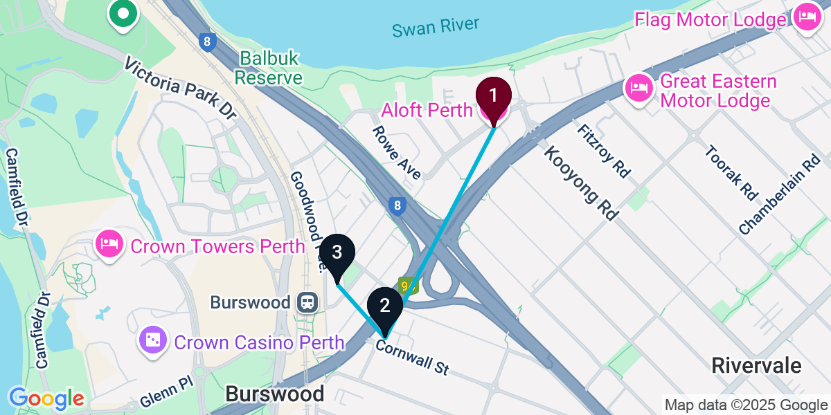 Map for Quick Rivervale Bar Crawl