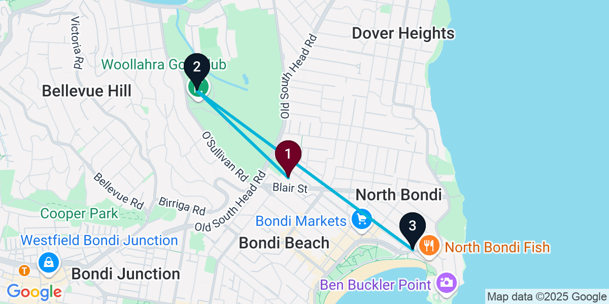 Map for 3-Stop North Bondi Cocktail Bar Crawl