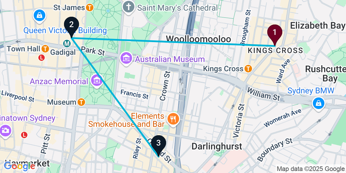 Map for 3-Stop Potts Point Hotel bar Bar Crawl