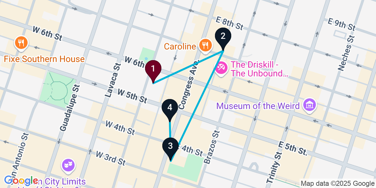 Map for 4-Stop Austin Wine bar Bar Crawl