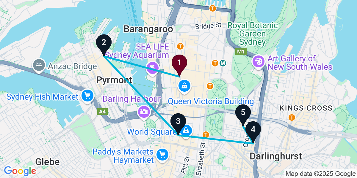 Map for 5-Stop Sydney Sports bar Bar Crawl