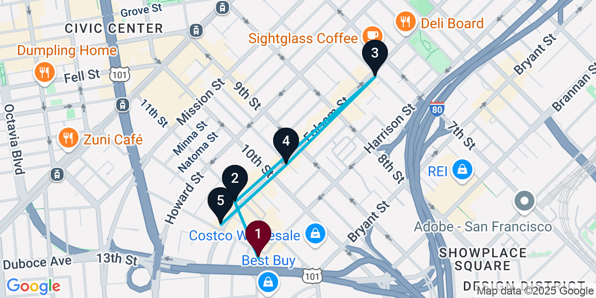 Map for 5-Stop San Francisco Dive bar Bar Crawl