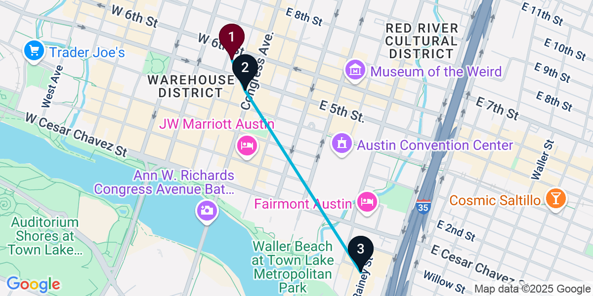 Map for 3-Stop Austin Rooftop Bar Crawl