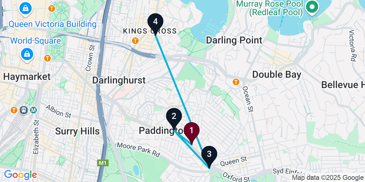 Map for 4-Stop Paddington Bar Crawl