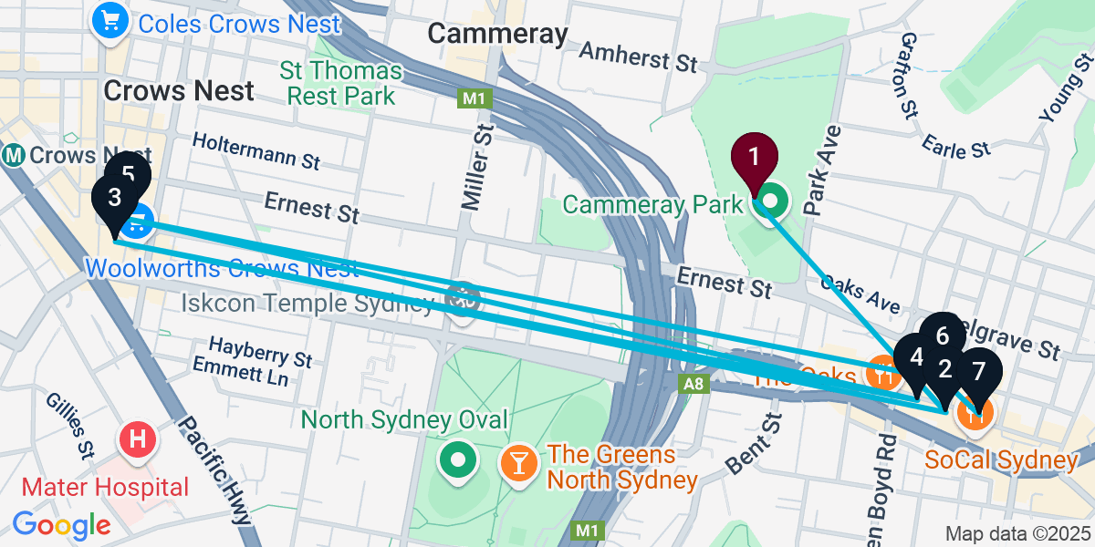Map for 7-Stop Cremorne Bar Crawl