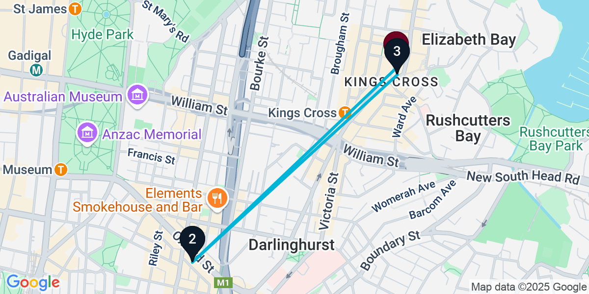 Map for 3-Stop Potts Point Bar Crawl