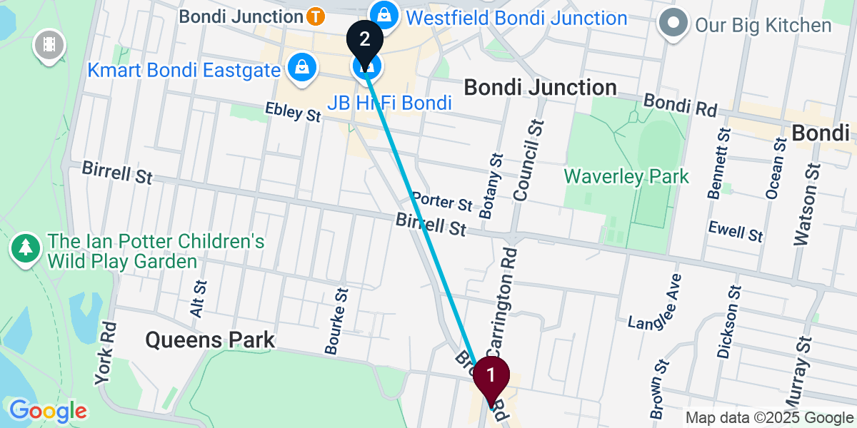 Map for 3-Stop Waverley Pub Bar Crawl