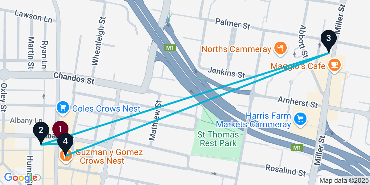 Map for 4-Stop Crows Nest Wine bar Bar Crawl