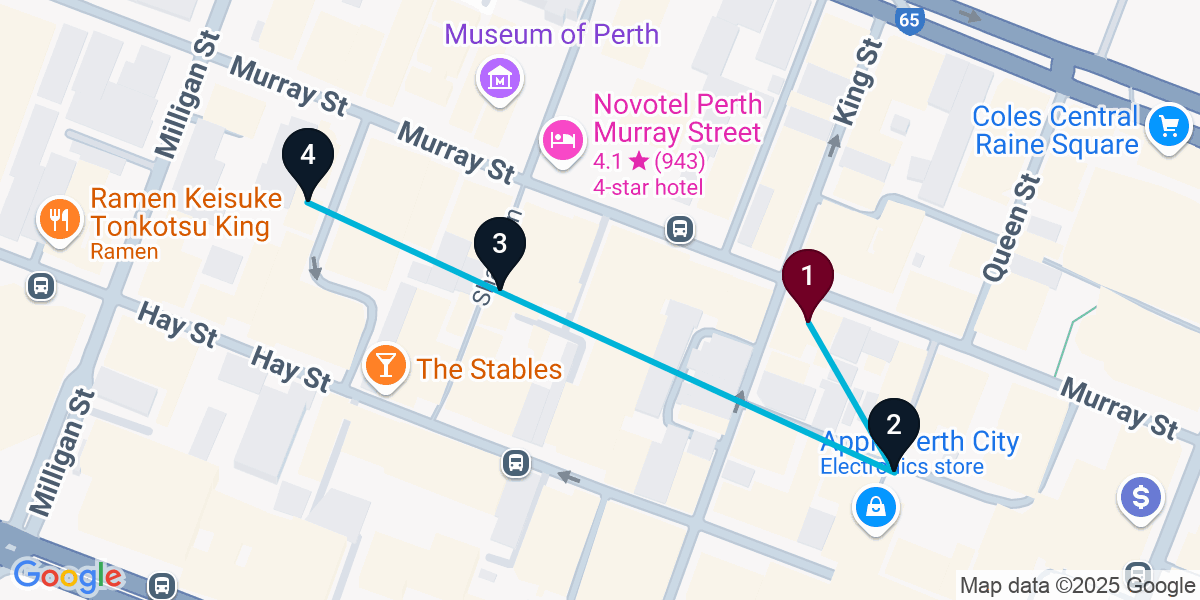 Map for 4-Stop Perth Pub Bar Crawl