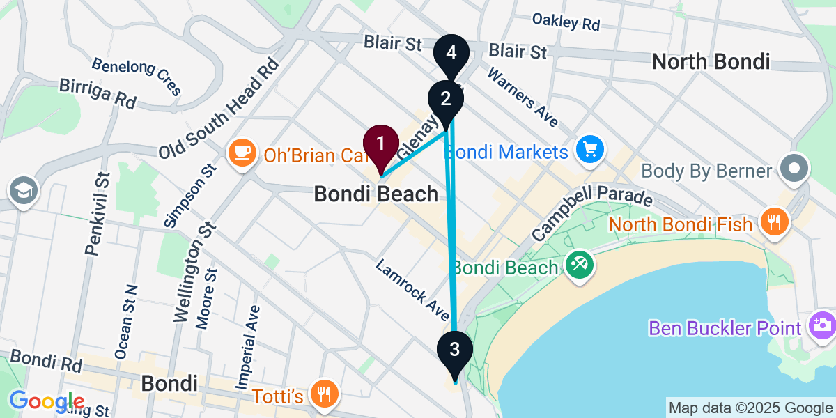 Map for 4-Stop Bondi Beach Beach bar Bar Crawl