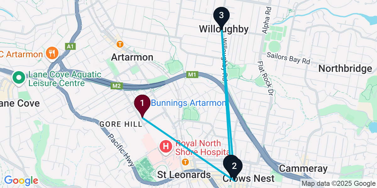 Map for 4-Stop Artarmon Bar Crawl