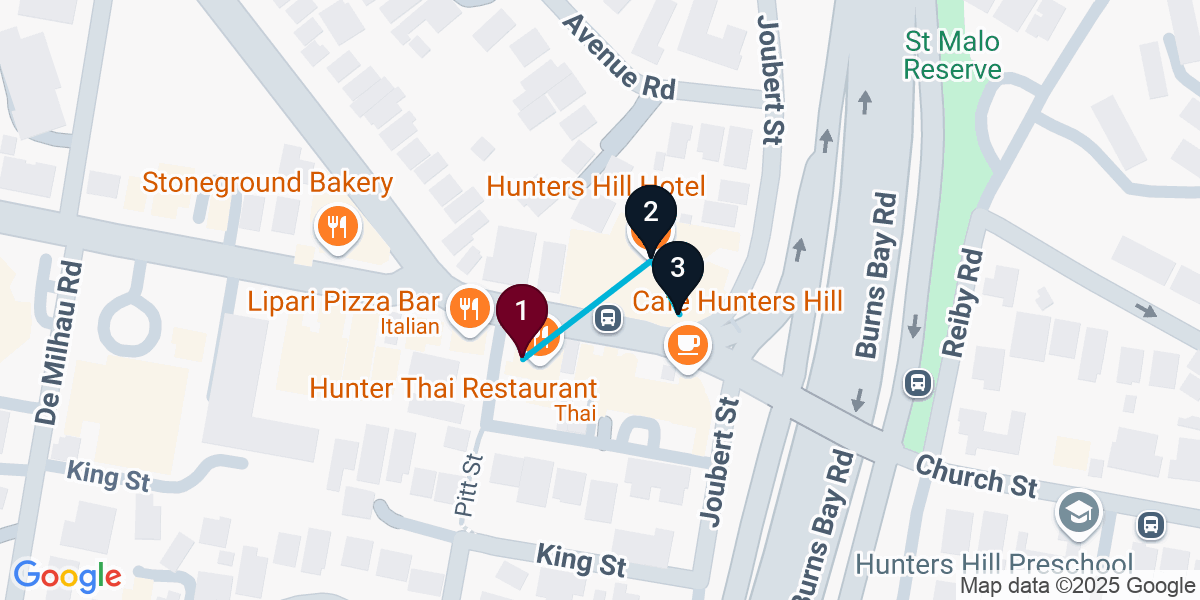 Map for 3-Stop Hunters Hill Bar Crawl