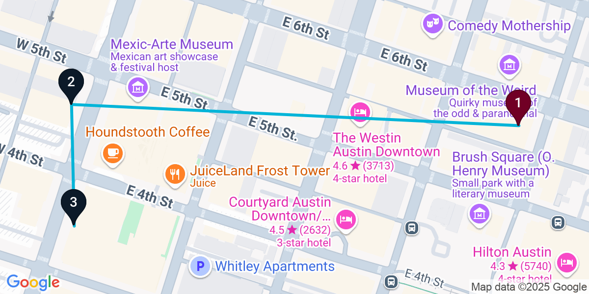 Map for 3-Stop Austin Speakeasy Bar Crawl
