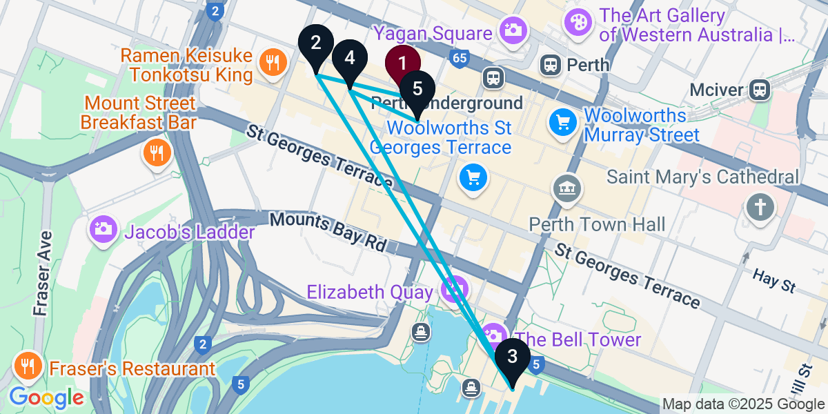 Map for 5-Stop Perth Pub Bar Crawl