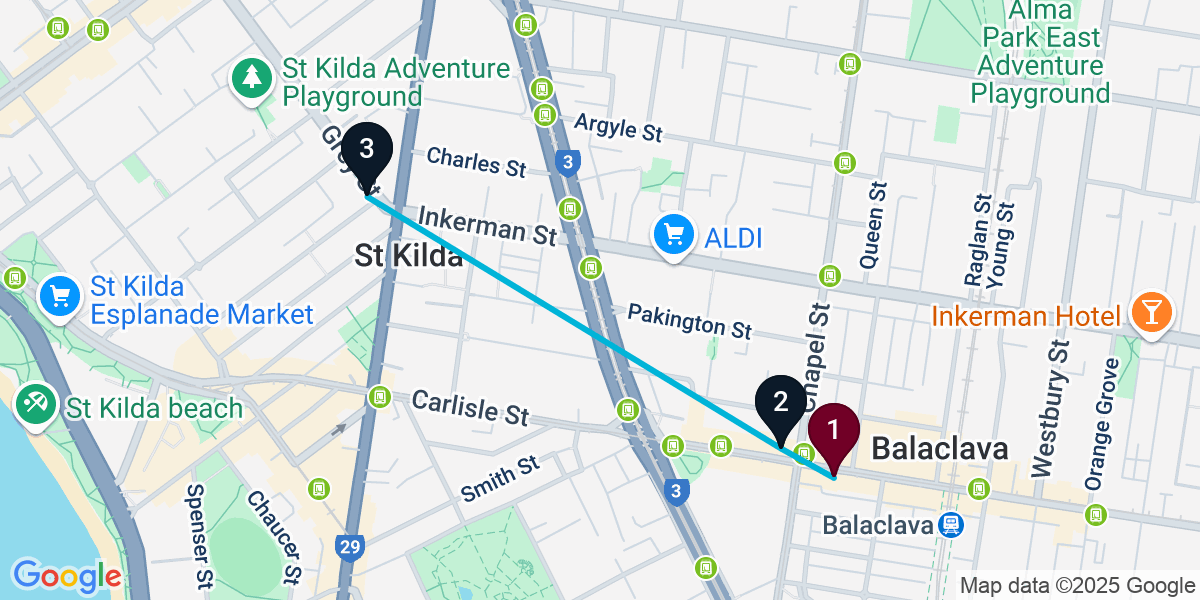 Map for Compact Saint Kilda East Bar Crawl